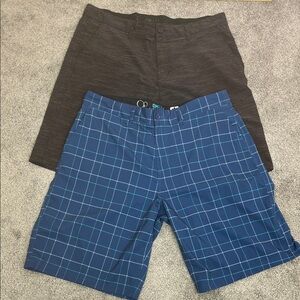 OP Flex Shorts Bundle Black SpaceDye Print and Blue Plaid Size 36 Waist